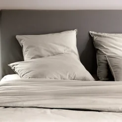 Taie d'oreiller PALACE pur coton lavé 65x65 cm uni beige lin