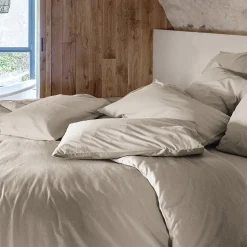 Taie d'oreiller PALACE pur coton lavé 65x65 cm uni beige lin