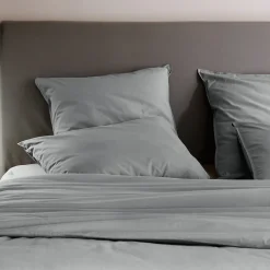 Taie d'oreiller PALACE pur coton lavé 50x70 cm uni gris acier