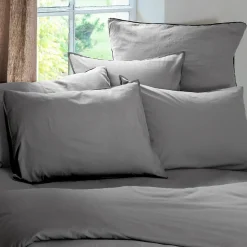Taie d'oreiller PALACE pur coton lavé 50x70 cm uni gris acier