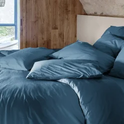 Taie d'oreiller PALACE pur coton lavé 65x65 cm uni bleu marine
