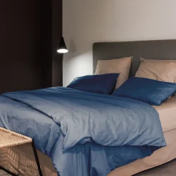 Taie d'oreiller PALACE pur coton lavé 50x70 cm uni bleu indigo