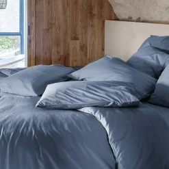 Taie d'oreiller PALACE pur coton lavé 50x70 cm uni bleu indigo