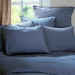 Taie d'oreiller PALACE pur coton lavé 50x70 cm uni bleu indigo