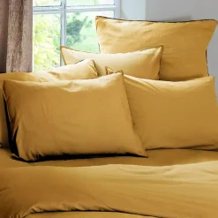 Taie d'oreiller PALACE pur coton lavé 50x70 cm uni jaune curry