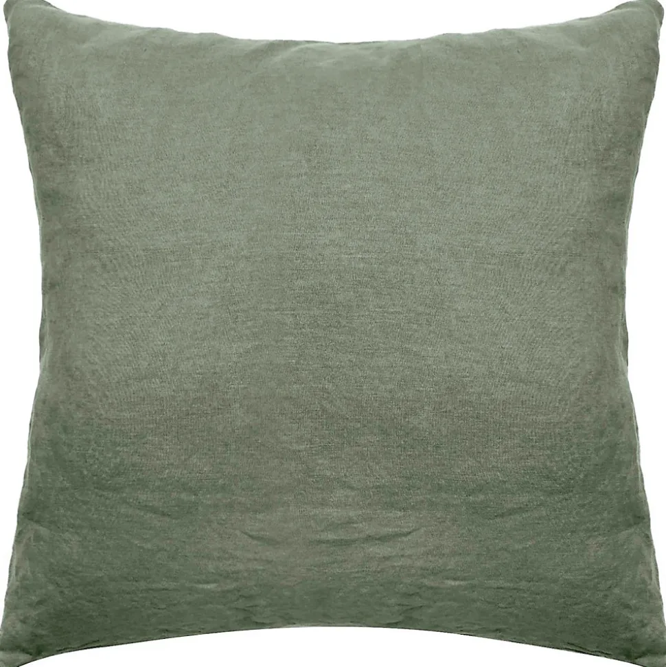 Taie d'oreiller PALACE pur coton lavé 65x65 cm uni vert mousse