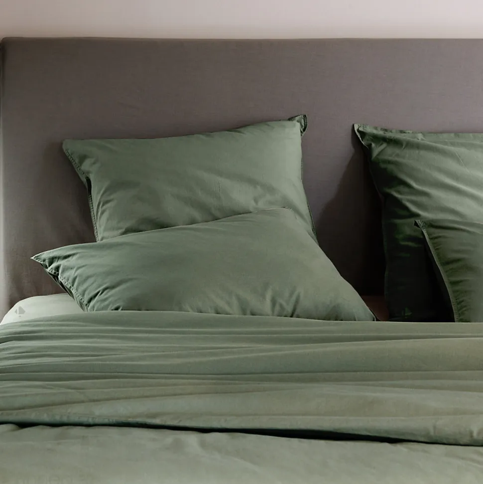 Taie d'oreiller PALACE pur coton lavé 65x65 cm uni vert mousse
