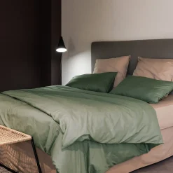 Taie d'oreiller PALACE pur coton lavé 65x65 cm uni vert mousse