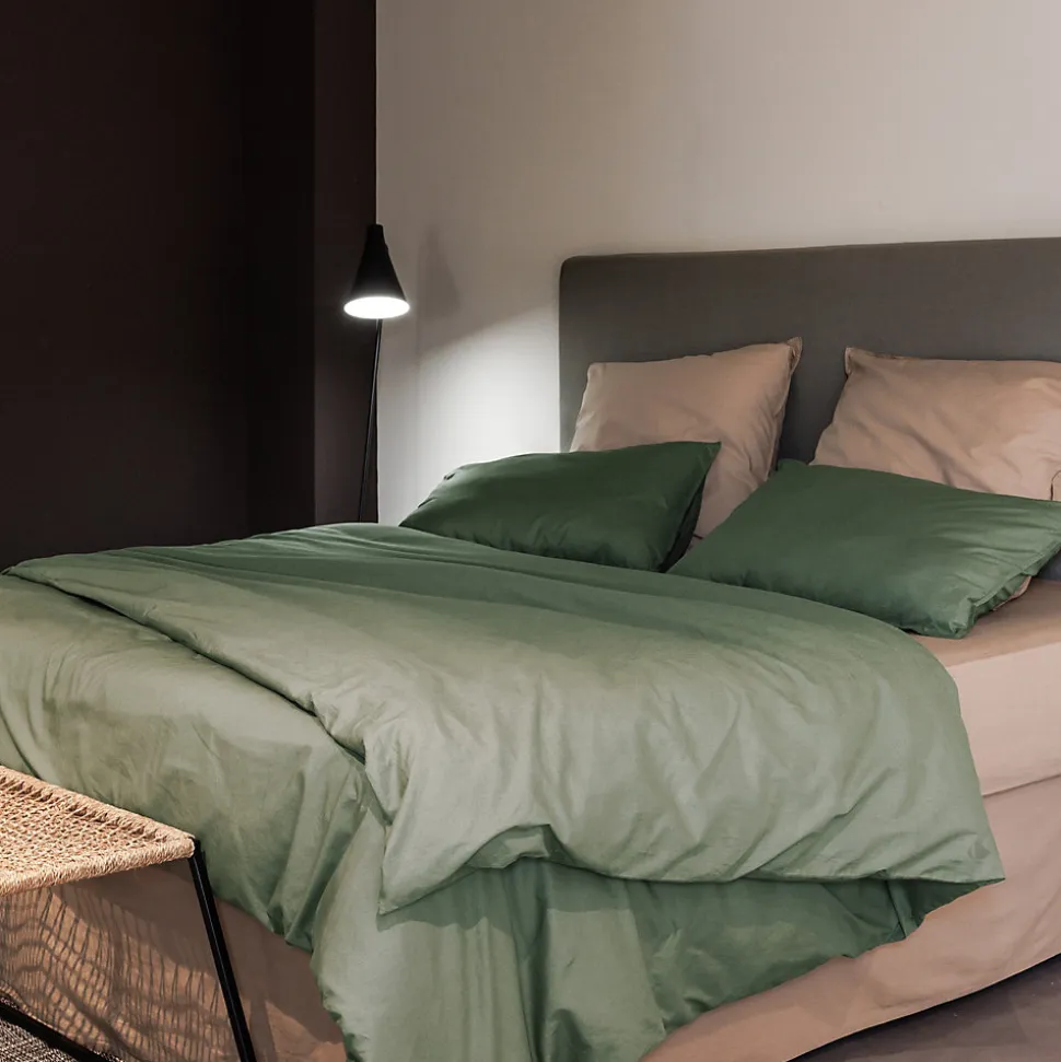 Taie d'oreiller PALACE pur coton lavé 65x65 cm uni vert mousse