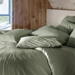 Taie d'oreiller PALACE pur coton lavé 65x65 cm uni vert sauge