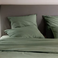 Taie d'oreiller PALACE pur coton lavé 50x70 cm uni vert mousse