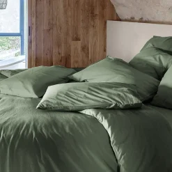 Taie d'oreiller PALACE pur coton lavé 50x70 cm uni vert mousse