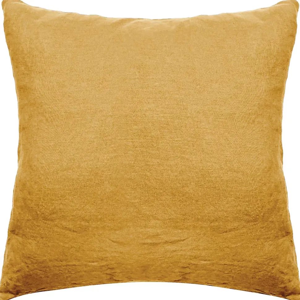 Taie d'oreiller PALACE pur coton lavé 65x65 cm uni jaune curry