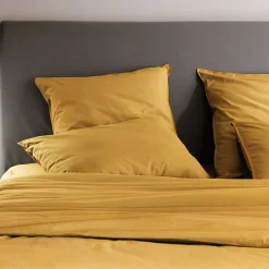 Taie d'oreiller PALACE pur coton lavé 65x65 cm uni jaune curry