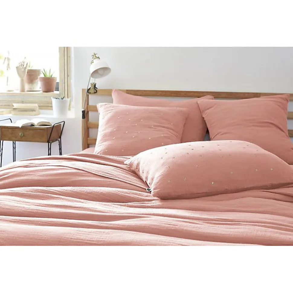 Taie d'oreiller Pois Doré Déco "Gaïa Chic" 60 x 60 cm & 50 x 70 cm "Gaze de Coton" - Gaïa Chic Rose Pêche - 60 x 60 cm