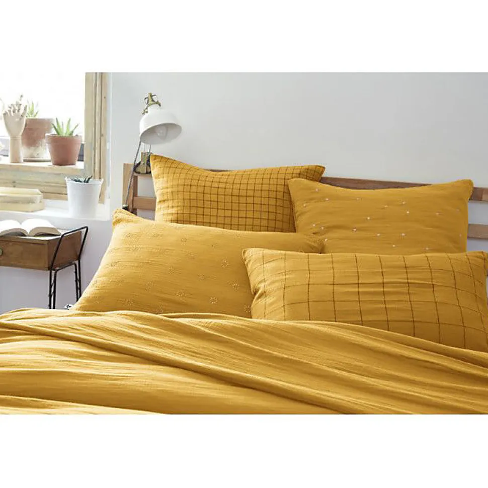 Taie d'oreiller Pois Doré Déco "Gaïa Chic" 60 x 60 cm & 50 x 70 cm "Gaze de Coton" - Gaïa Chic Safran - 60 x 60 cm