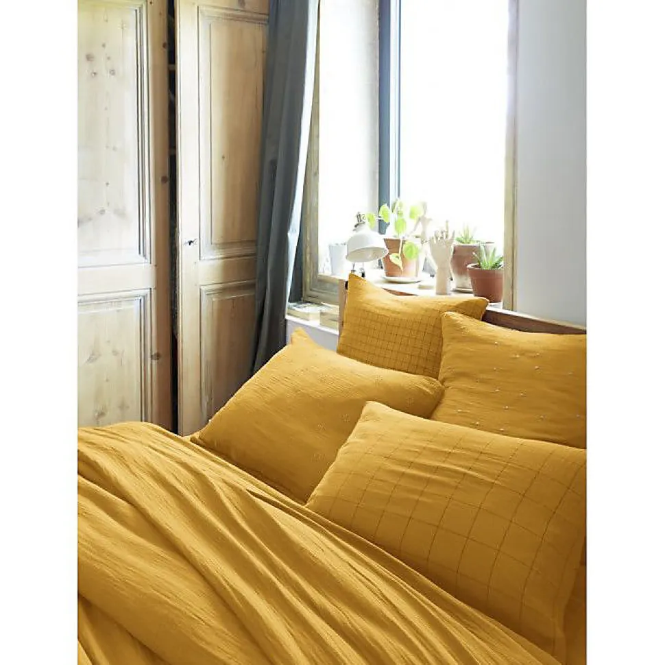 Taie d'oreiller Pois Doré Déco "Gaïa Chic" 60 x 60 cm & 50 x 70 cm "Gaze de Coton" - Gaïa Chic Safran - 60 x 60 cm