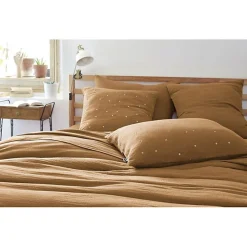 Taie d'oreiller Pois Doré Déco "Gaïa Chic" 60 x 60 cm & 50 x 70 cm "Gaze de Coton" - Gaïa Chic Camel - 50 x 70 cm