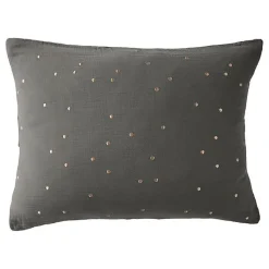 Taie d'oreiller Pois Doré Déco "Gaïa Chic" 60 x 60 cm & 50 x 70 cm "Gaze de Coton" - Gaïa Chic Granit - 50 x 70 cm