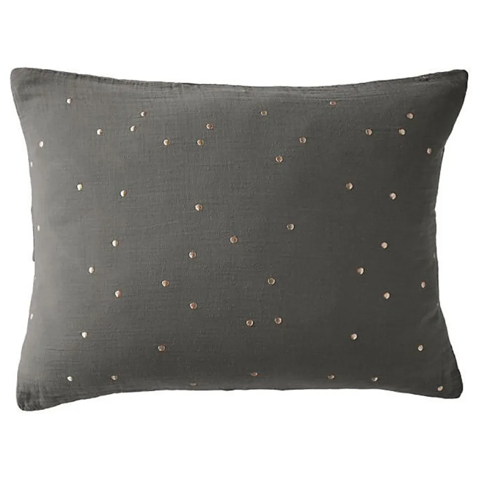 Taie d'oreiller Pois Doré Déco "Gaïa Chic" 60 x 60 cm & 50 x 70 cm "Gaze de Coton" - Gaïa Chic Granit - 50 x 70 cm
