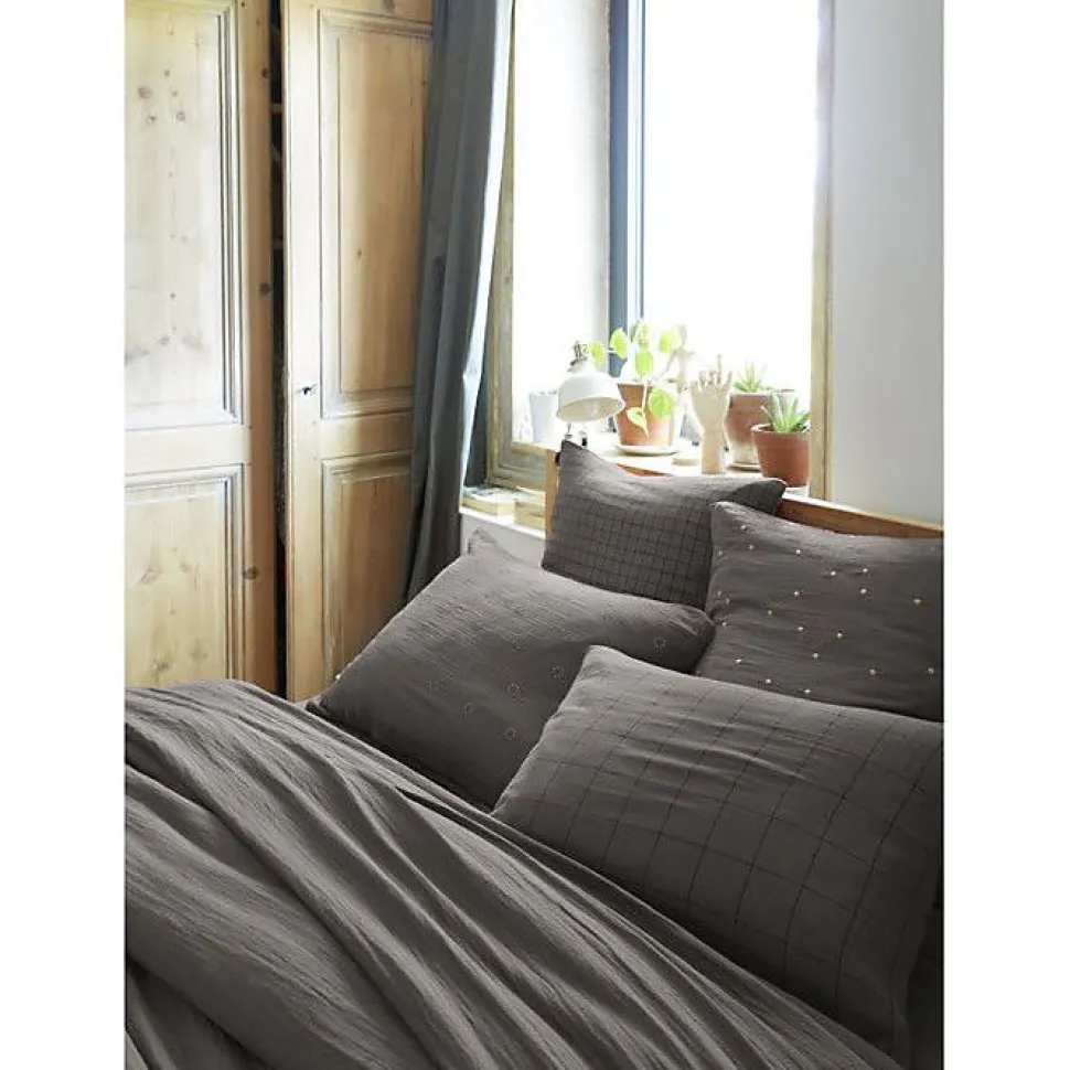 Taie d'oreiller Pois Doré Déco "Gaïa Chic" 60 x 60 cm & 50 x 70 cm "Gaze de Coton" - Gaïa Chic Granit - 50 x 70 cm