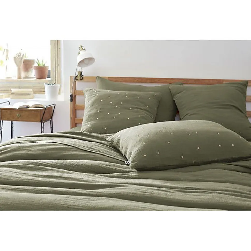 Taie d'oreiller Pois Doré Déco "Gaïa Chic" 60 x 60 cm & 50 x 70 cm "Gaze de Coton" - Gaïa Chic Romarin - 60 x 60 cm