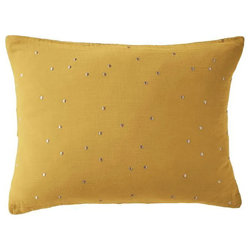 Taie d'oreiller Pois Doré Déco "Gaïa Chic" 60 x 60 cm & 50 x 70 cm "Gaze de Coton" - Gaïa Chic Safran - 50 x 70 cm
