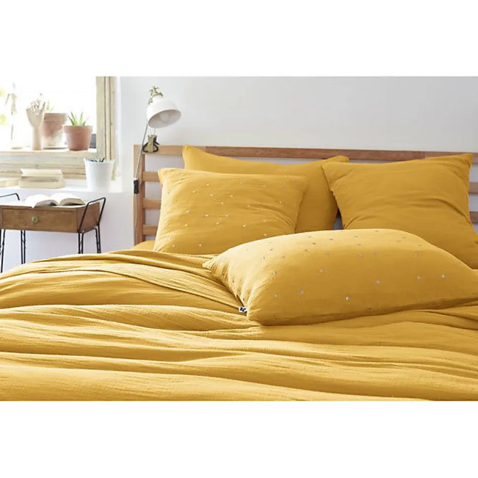 Taie d'oreiller Pois Doré Déco "Gaïa Chic" 60 x 60 cm & 50 x 70 cm "Gaze de Coton" - Gaïa Chic Safran - 50 x 70 cm