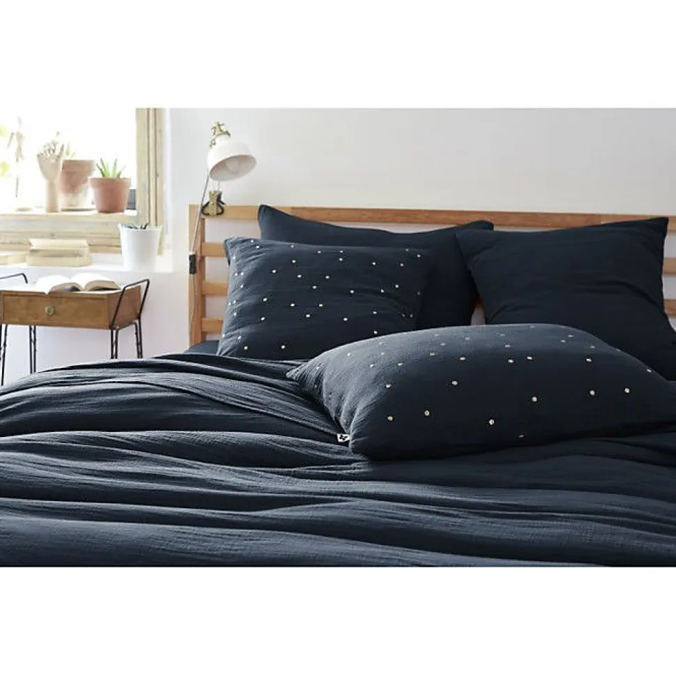 Taie d'oreiller Pois Doré Déco "Gaïa Chic" 60 x 60 cm & 50 x 70 cm "Gaze de Coton" - Gaïa Chic Minuit - 60 x 60 cm