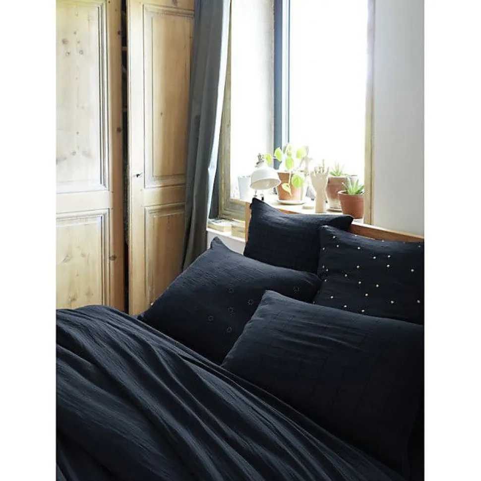 Taie d'oreiller Pois Doré Déco "Gaïa Chic" 60 x 60 cm & 50 x 70 cm "Gaze de Coton" - Gaïa Chic Minuit - 60 x 60 cm