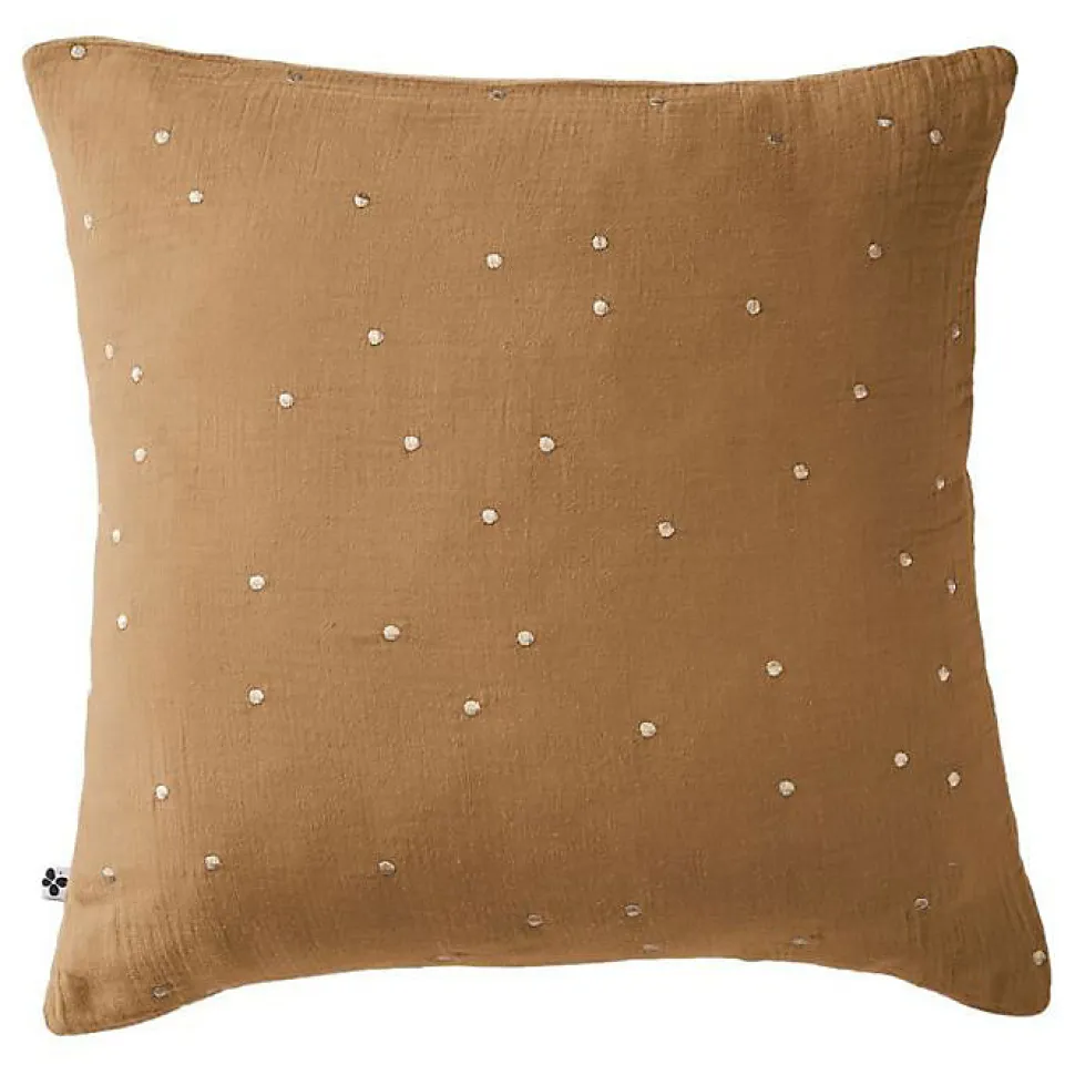 Taie d'oreiller Pois Doré Déco "Gaïa Chic" 60 x 60 cm & 50 x 70 cm "Gaze de Coton" - Gaïa Chic Camel - 60 x 60 cm