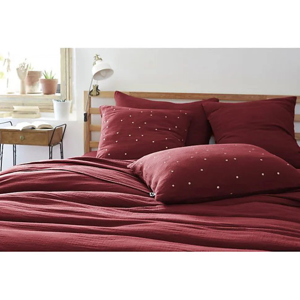 Taie d'oreiller Pois Doré Déco "Gaïa Chic" 60 x 60 cm & 50 x 70 cm "Gaze de Coton" - Gaïa Chic Lie de vin - 50 x 70 cm