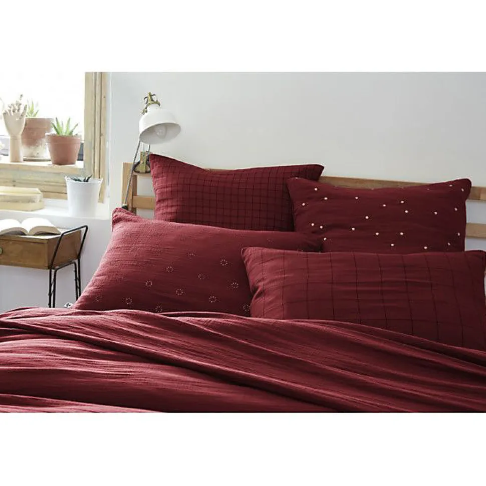 Taie d'oreiller Pois Doré Déco "Gaïa Chic" 60 x 60 cm & 50 x 70 cm "Gaze de Coton" - Gaïa Chic Lie de vin - 50 x 70 cm