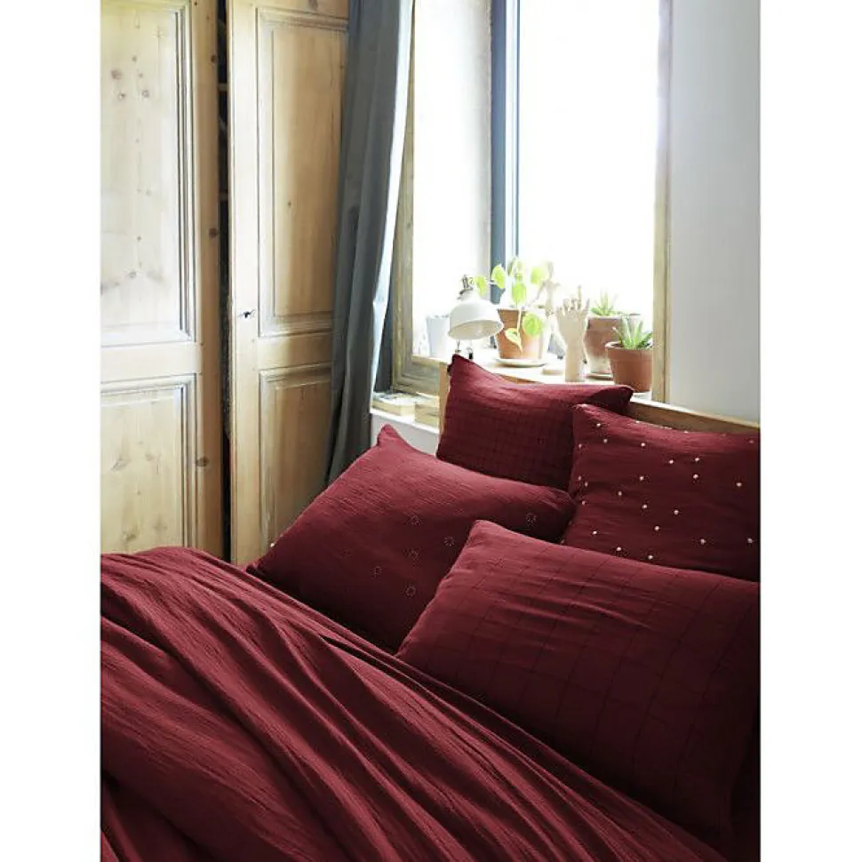 Taie d'oreiller Pois Doré Déco "Gaïa Chic" 60 x 60 cm & 50 x 70 cm "Gaze de Coton" - Gaïa Chic Lie de vin - 50 x 70 cm