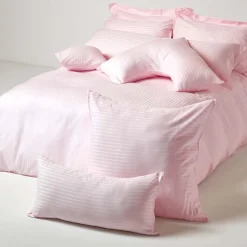 Taie d'oreiller rose satin rayé en coton égyptien 330 fils, 50x75 cm - HOMESCAPES
