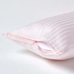 Taie d'oreiller rose satin rayé en coton égyptien 330 fils, 40x80 cm - HOMESCAPES