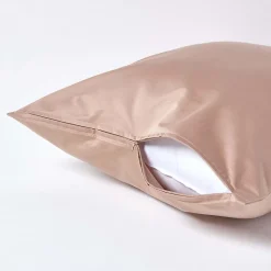 Taie d'oreiller taupe en satin de coton égyptien 1000 fils, 60x60 cm - HOMESCAPES