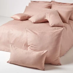 Taie d'oreiller taupe satin rayé en coton égyptien 330 fils, 50x75 cm - HOMESCAPES