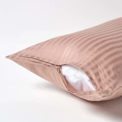 Taie d'oreiller taupe satin rayé en coton égyptien 330 fils, 40x80 cm - HOMESCAPES