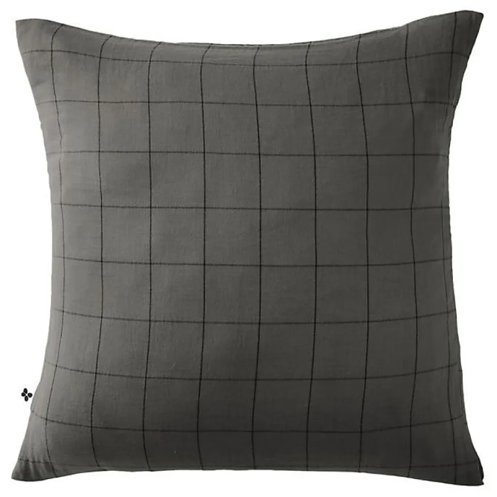 Taie d'oreiller Tissé-teint grands carreaux Déco "Gaïa Match" 60 x 60 cm & 50 x 70 cm "Gaze de Coton" - Gaïa Match Granit - 60 x 6