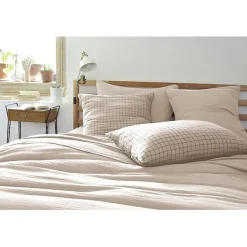 Taie d'oreiller Tissé-teint petits carreaux Déco "Gaïa Mix" 60 x 60 cm & 50 x 70 cm "Gaze de Coton" - Gaïa Mix Pampa - 60 x 60 cm