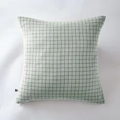 Taie d'oreiller Tissé-teint petits carreaux Déco "Gaïa Mix" 60 x 60 cm & 50 x 70 cm "Gaze de Coton" - Gaïa Mix Eucalyptus - 60 x 6