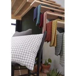 Taie d'oreiller Tissé-teint petits carreaux Déco "Gaïa Mix" 60 x 60 cm & 50 x 70 cm "Gaze de Coton" - Gaïa Mix Canard - 60 x 60 cm