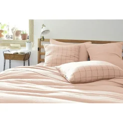 Taie d'oreiller Tissé-teint grands carreaux Déco "Gaïa Match" 60 x 60 cm & 50 x 70 cm "Gaze de Coton" - Gaïa Match Guimauve - 60 x