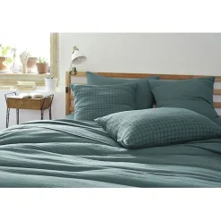 Taie d'oreiller Tissé-teint petits carreaux Déco "Gaïa Mix" 60 x 60 cm & 50 x 70 cm "Gaze de Coton" - Gaïa Mix Canard - 50 x 70 cm