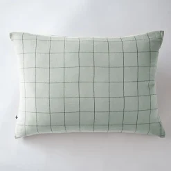 Taie d'oreiller Tissé-teint grands carreaux Déco "Gaïa Match" 60 x 60 cm & 50 x 70 cm "Gaze de Coton" - Gaïa Match Eucalyptus - 50