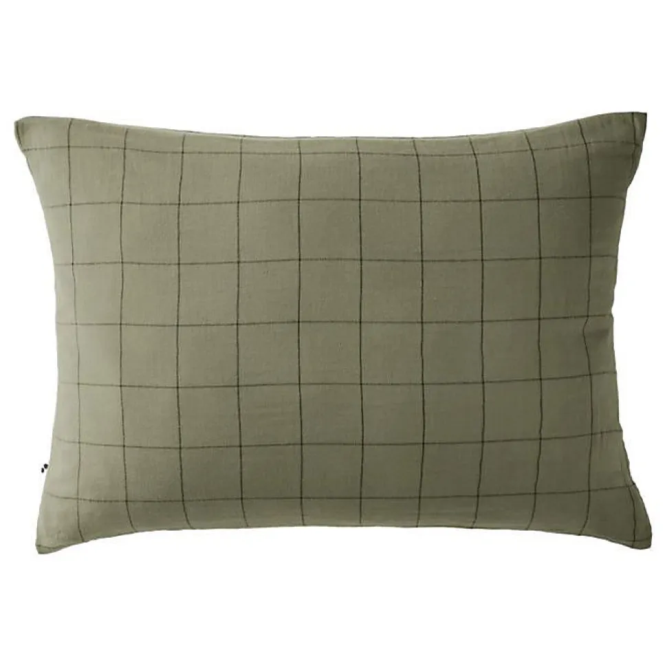 Taie d'oreiller Tissé-teint grands carreaux Déco "Gaïa Match" 60 x 60 cm & 50 x 70 cm "Gaze de Coton" - Gaïa Match Romarin - 50 x