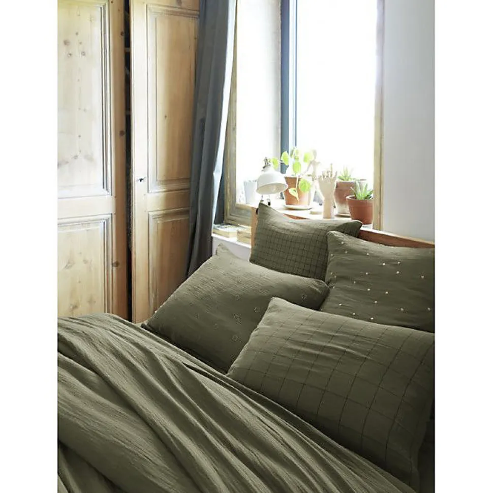 Taie d'oreiller Tissé-teint grands carreaux Déco "Gaïa Match" 60 x 60 cm & 50 x 70 cm "Gaze de Coton" - Gaïa Match Romarin - 50 x