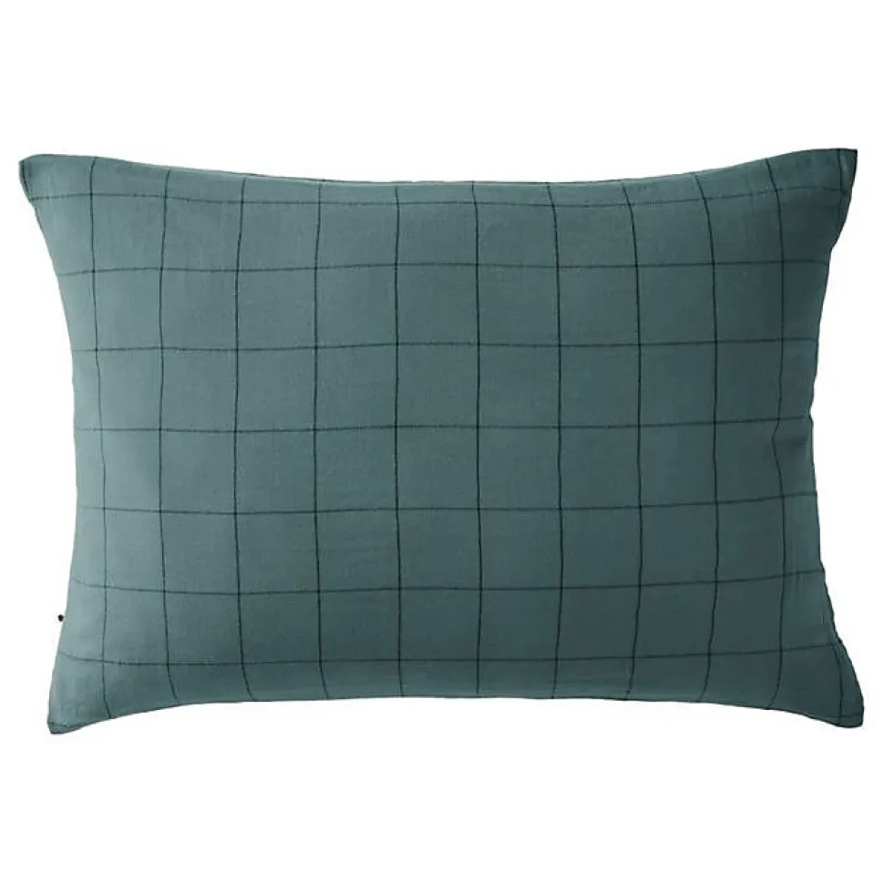 Taie d'oreiller Tissé-teint grands carreaux Déco "Gaïa Match" 60 x 60 cm & 50 x 70 cm "Gaze de Coton" - Gaïa Match Canard - 50 x 7