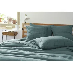 Taie d'oreiller Tissé-teint grands carreaux Déco "Gaïa Match" 60 x 60 cm & 50 x 70 cm "Gaze de Coton" - Gaïa Match Canard - 50 x 7